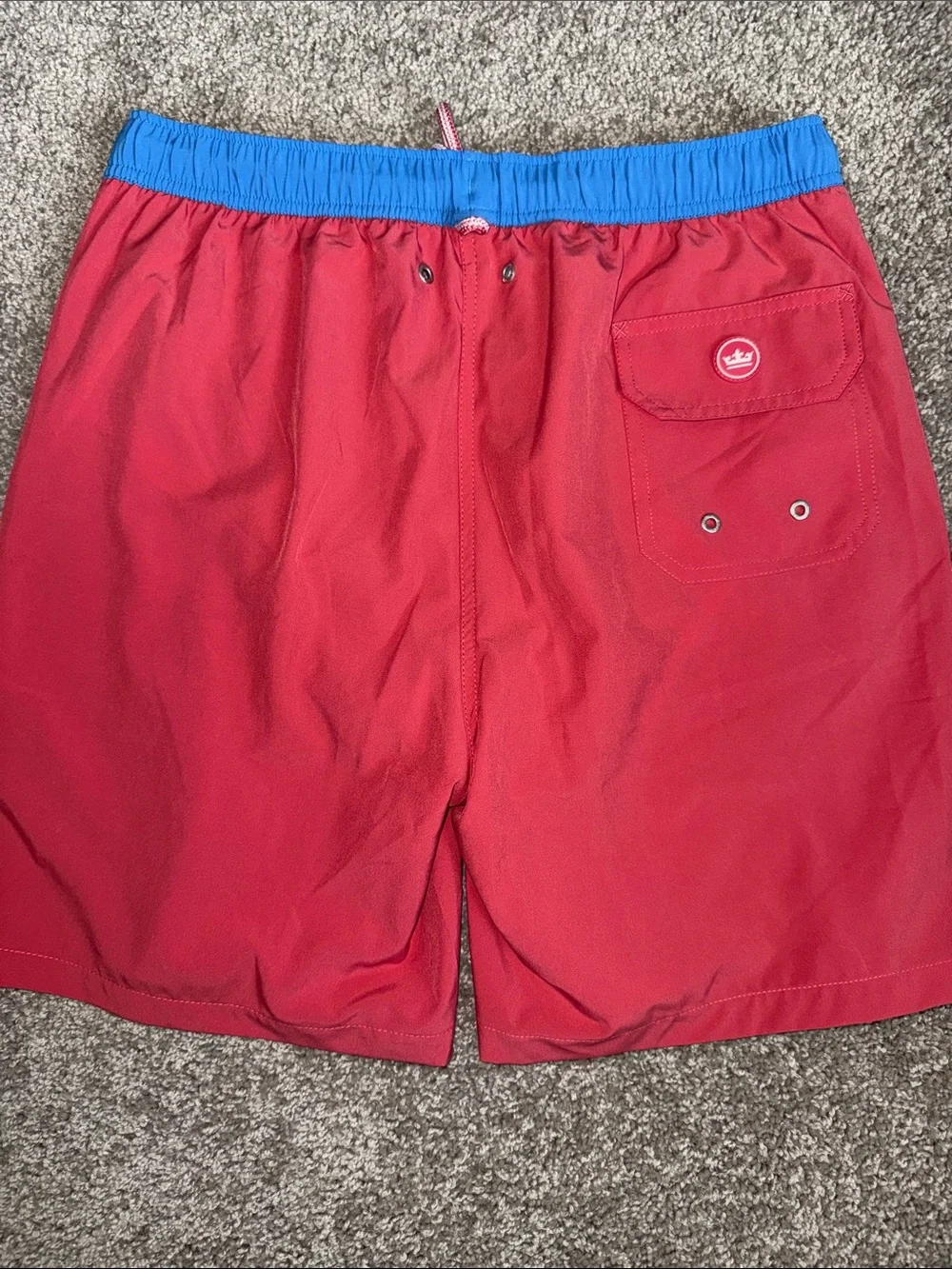 Peter Millar Red Swim Board Shorts with Blue Waistband